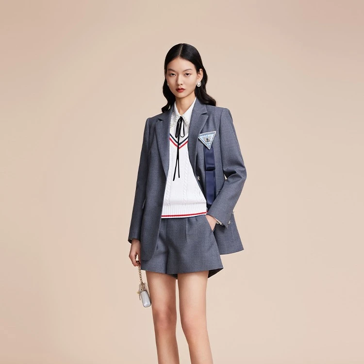 COCOON/可可尼女士灰色气质西装外套英伦风23307BC073337072时尚