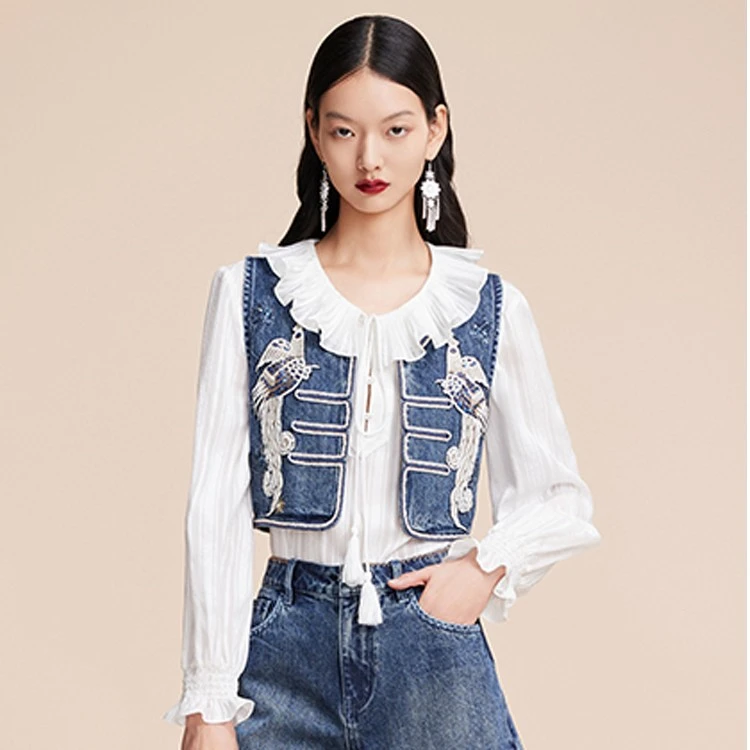COCOON/可可尼百搭牛仔马甲中空十字绣时尚短款23306BC071307064