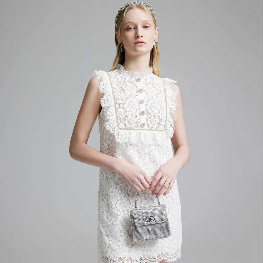 COCOON/可可尼白色精美蕾丝小A型连衣裙24204BC021349012