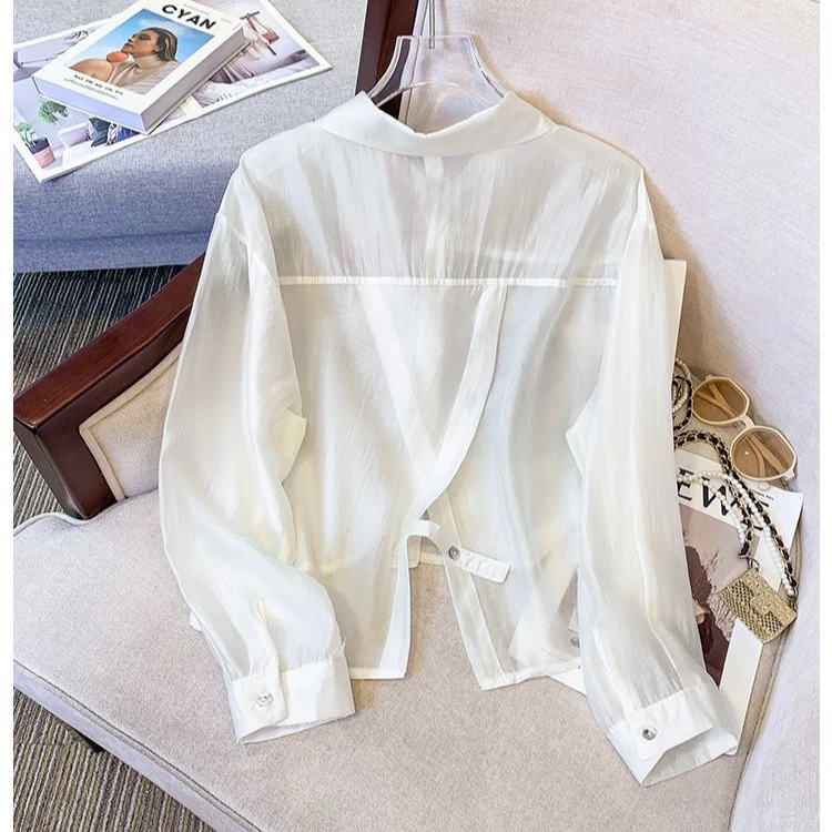 薄款衬衫女夏季防晒衬衣女长袖短款休闲时尚设计感洋气空调衫外搭
