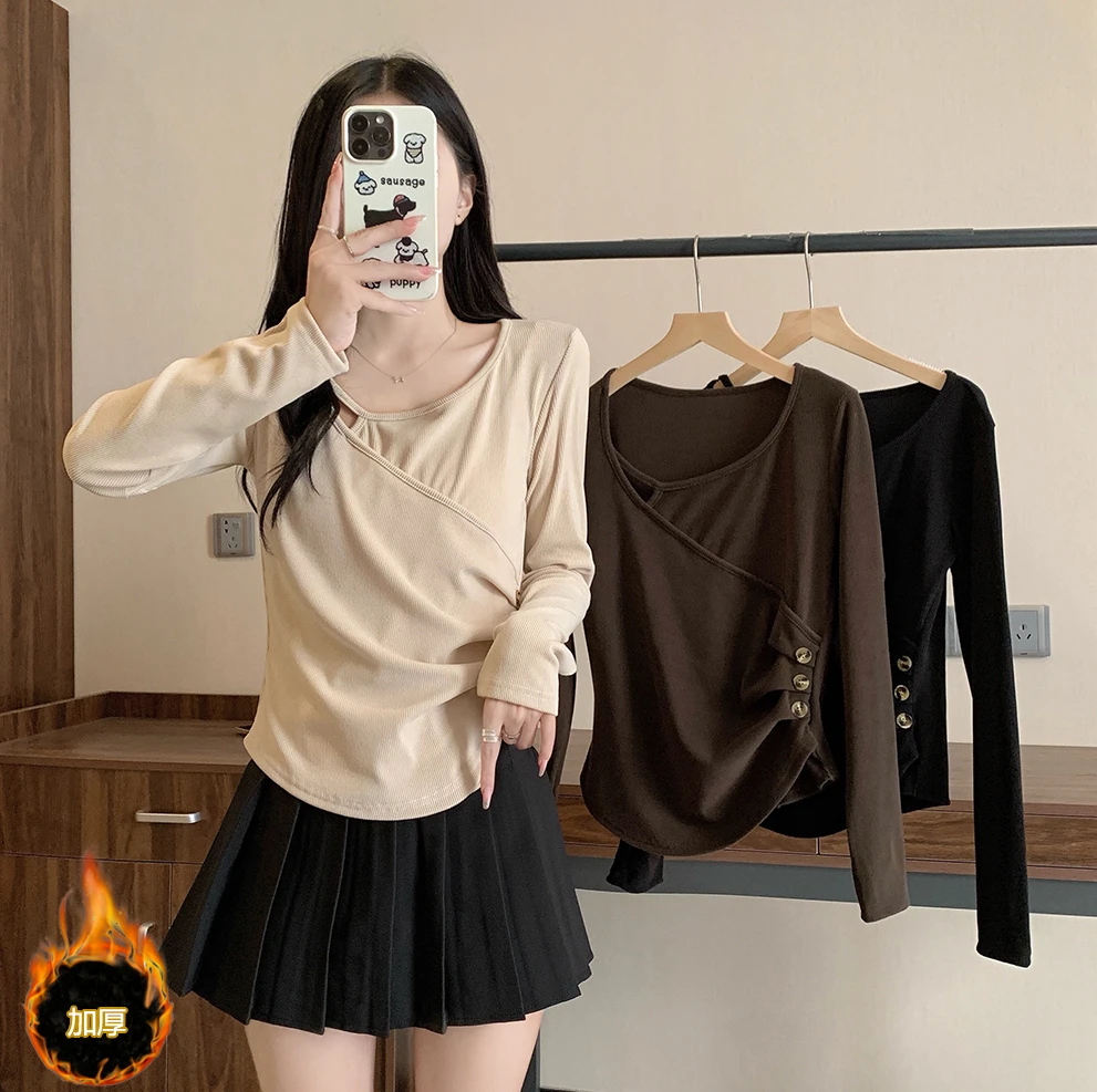 【小娜妹专属】大码女装秋冬新款辣妹不规则褶皱保暖加厚上衣
