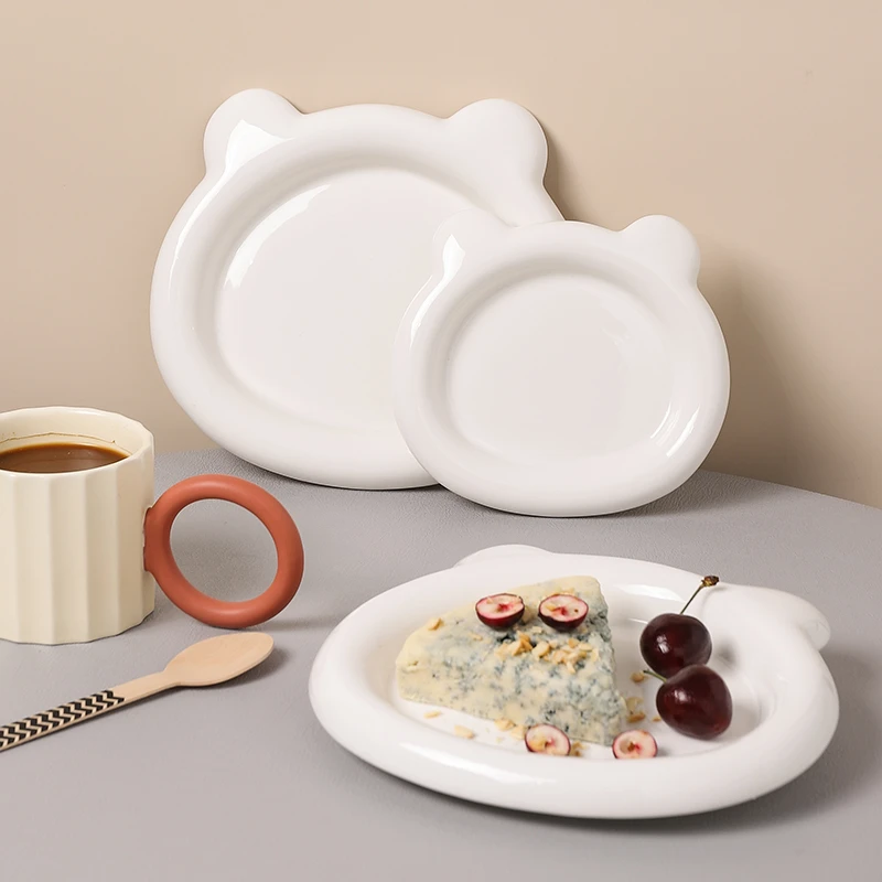 小熊盘子高级感ins风减脂减肥餐盘纯白西点蛋糕甜品盘早餐盘陶瓷