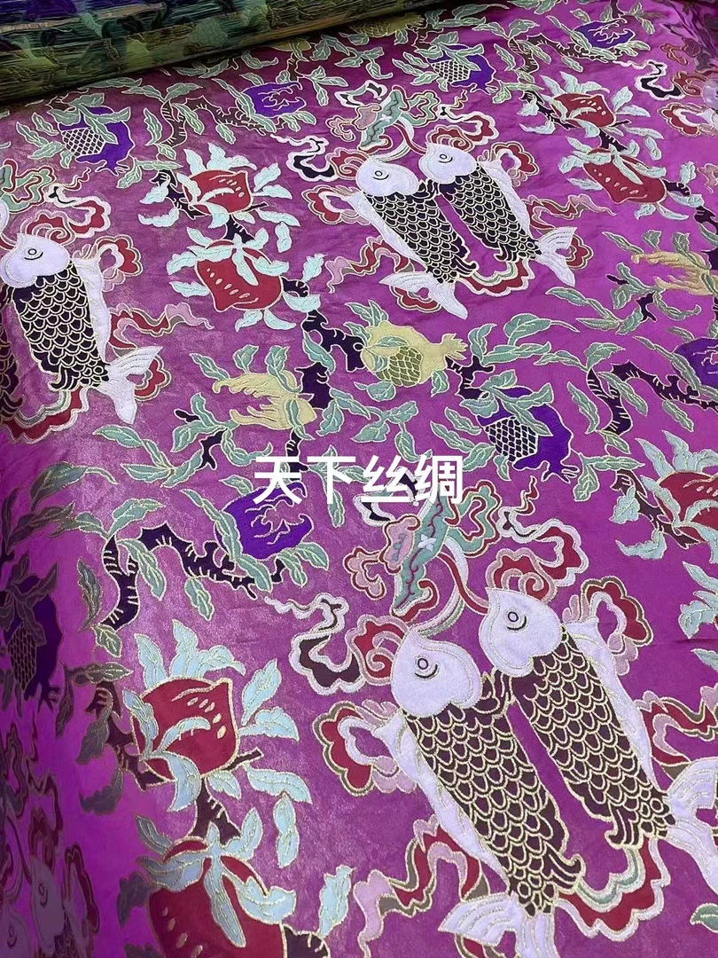 妆花云锦双鱼寿桃正品织金云锦贵妇款旗袍马甲外套新中式真丝布料