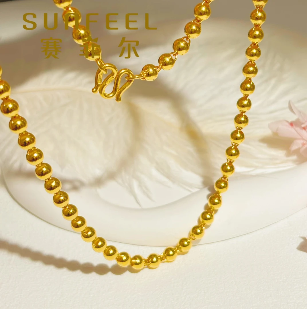 SUNFEEL/赛菲尔万足®足金黄金男女光珠光面转运珠圆珠黄金项链
