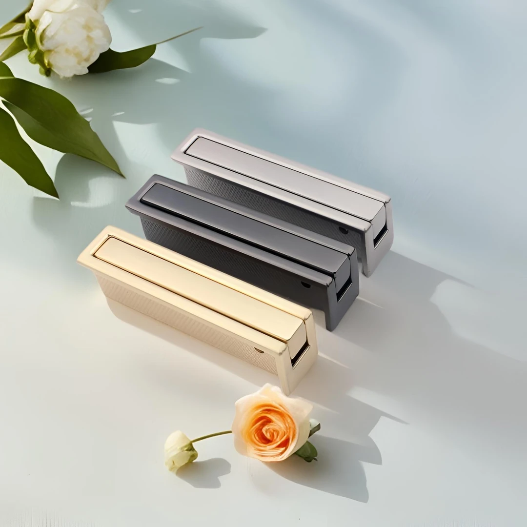 加厚边沿嵌入式抽屉柜门拉手金色灰色拉丝不锈钢隐藏隐形暗装把手