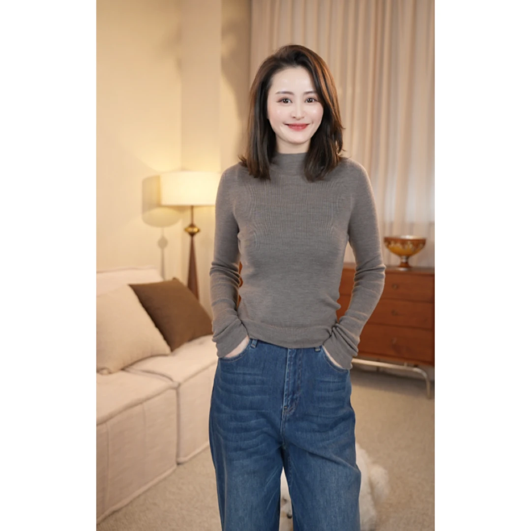 【优雅曲线】秋冬半高领套头针织衫长袖纯色内搭毛衣F012-YC059