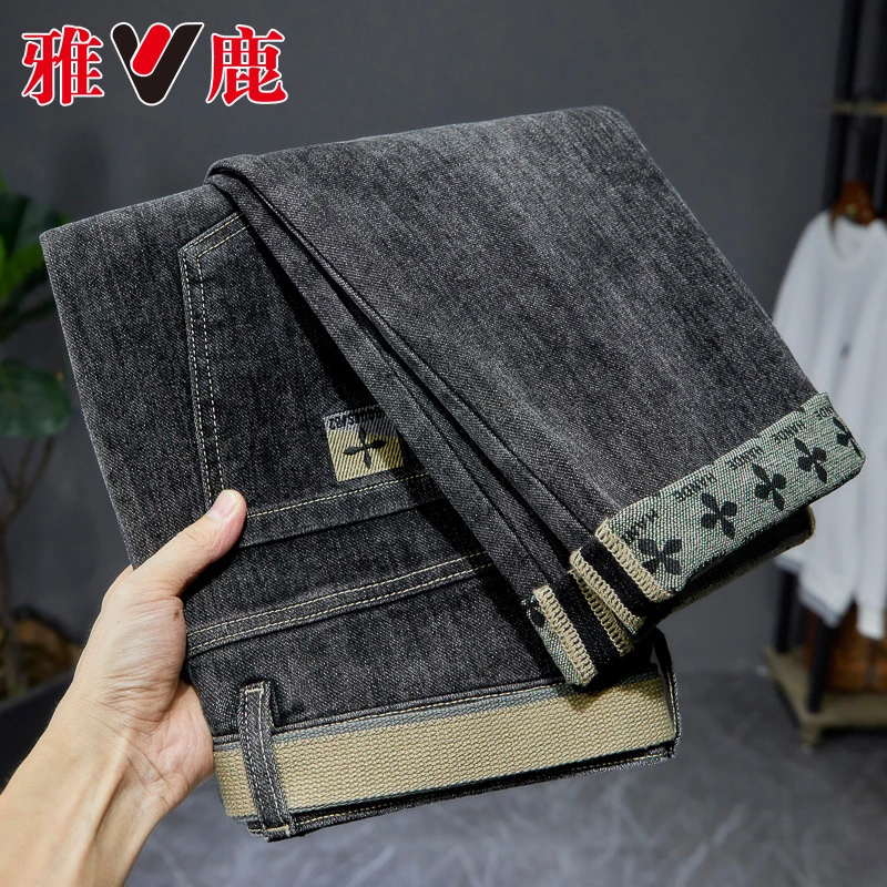 V/雅鹿小直筒牛仔裤男士夏季2024新款潮牌休闲百搭长裤子9009