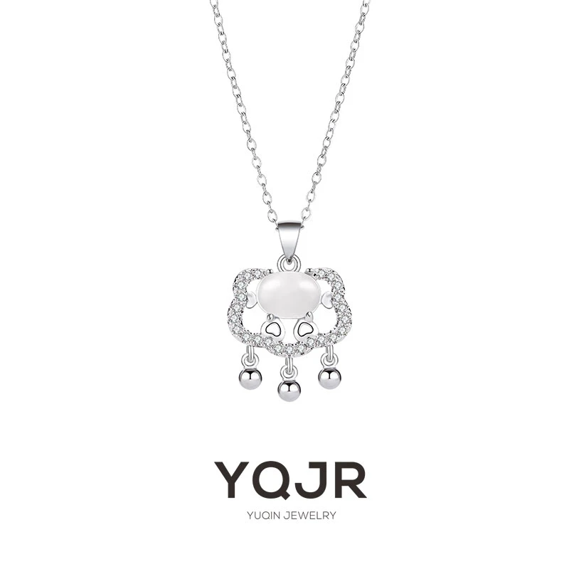 YQJR 钛钢项链 祥云如意平安锁项链女国风气质长命锁高级感锁骨链