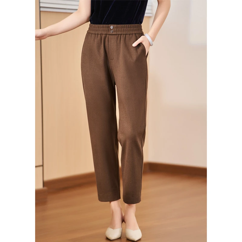 迪欧芙2023年秋季新款休闲裤高腰垂坠感时尚百搭裤子女#QKZ15295