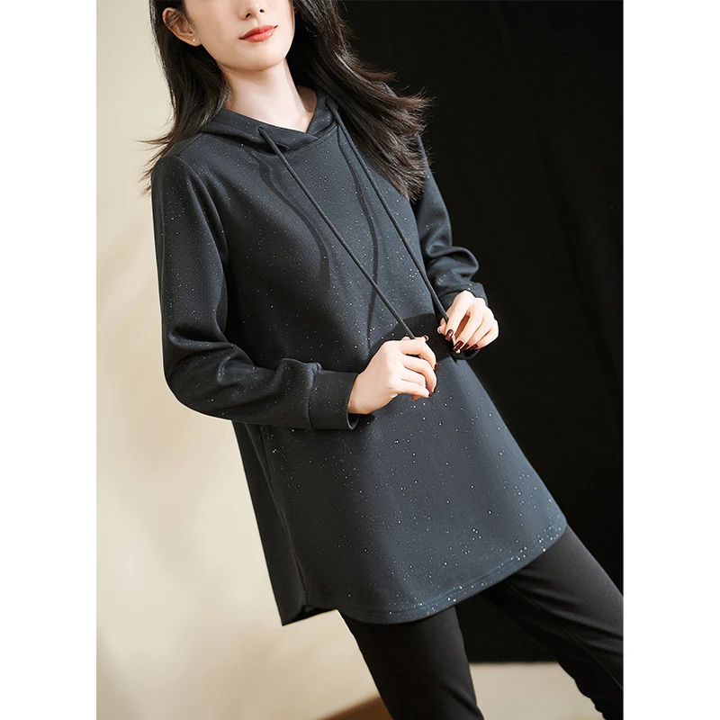 迪欧芙2024秋冬新款休闲百搭星空灰加厚保暖长袖女卫衣#QSY87510