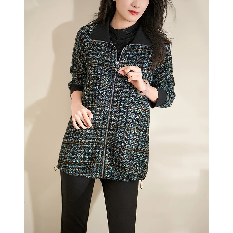 迪欧芙2024冬季新款时髦贵气针织花色拉链款长袖女卫衣#DSY17693