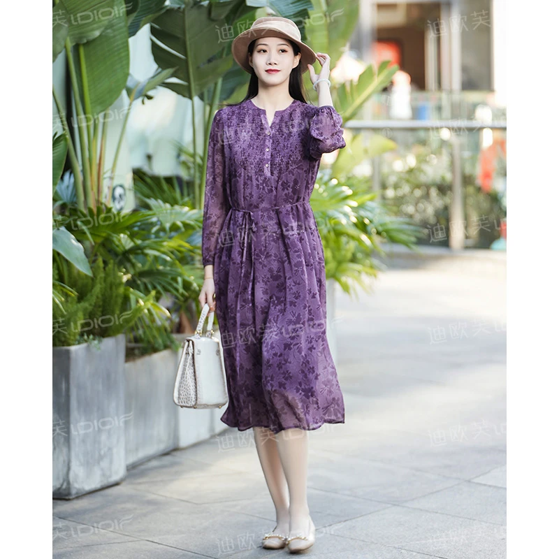 迪欧芙2024年春季新款复古提花优雅时尚显瘦款连衣裙女#CLQ14075
