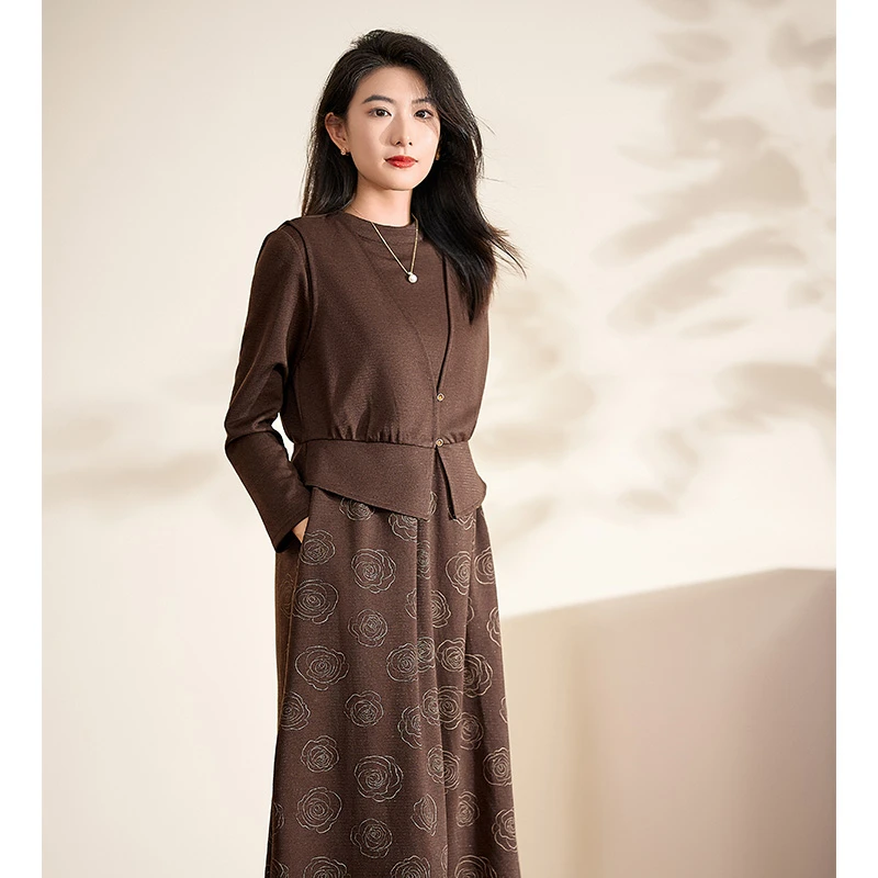 【真两件】迪欧芙气质洋气款两件套2024秋季新款连衣裙女#QTZ17191