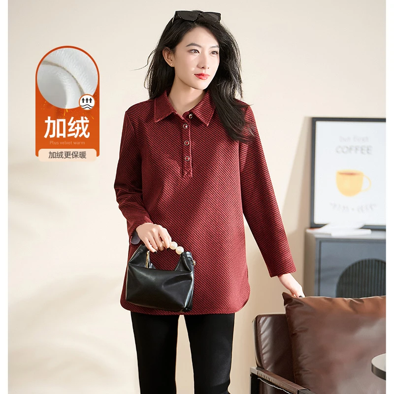 迪欧芙2024冬季新款长袖高端安克拉红条纹款女加绒卫衣#DSY87641