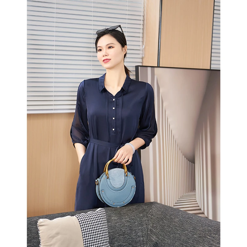 迪欧芙2024年春季新款气质小众收腰洋气长袖连衣裙女#CLQ16418