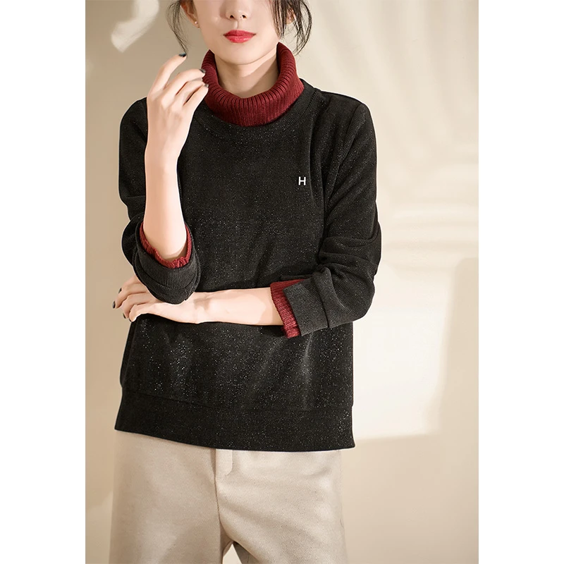 迪欧芙2024冬季新款极简清新减龄黑色高领款长袖女卫衣#DSY87592