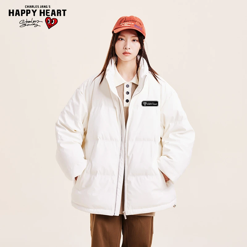 查尔斯桃心 2023冬季新款男女立领羽绒服长款白鸭绒加厚保暖外套