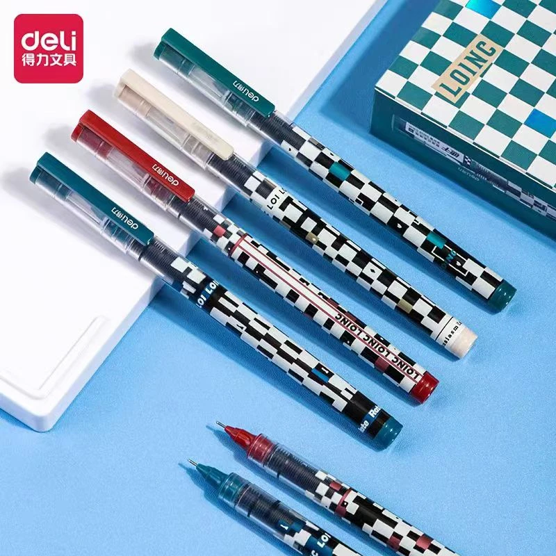 得力S1628黑色全针管0.5速干直液式走珠笔1盒-12支