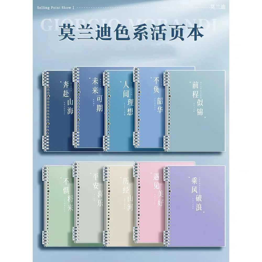 莫兰迪色系全横线加厚纸张B5活页本60张（2个封面+10本替芯）
