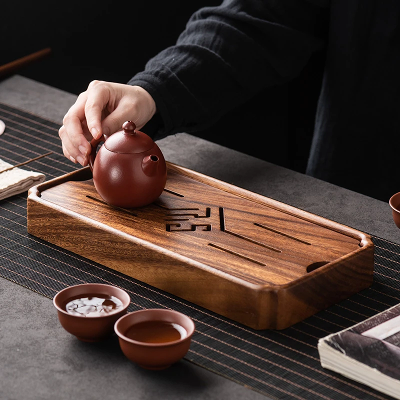 高端实木万福茶盘桌面专用带排水干泡茶台家用小型茶托盘精致女士