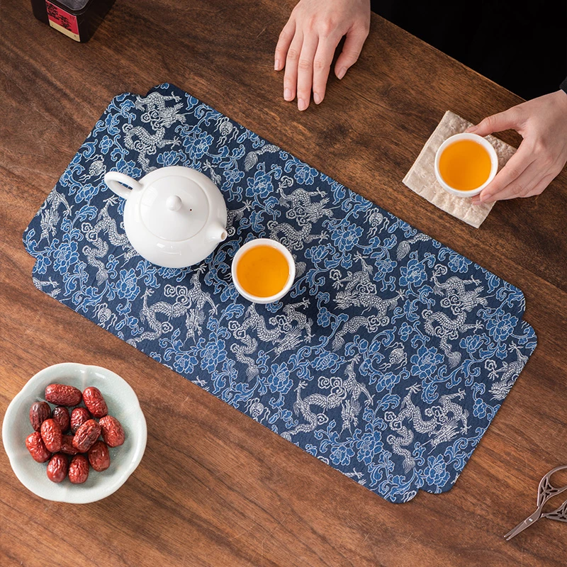 中式茶道布垫中国风壶垫干泡茶席家用茶桌垫古风海浪茶席防烫茶垫
