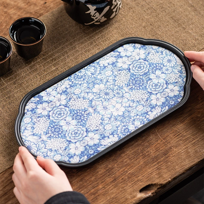 干泡台茶盘万花复古干泡盘家用小型干泡茶盘简约长方形速干干泡盘