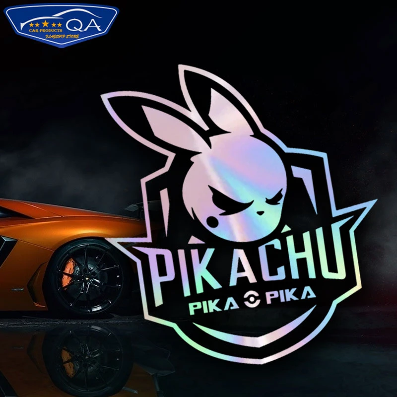 七彩镭射皮卡丘宝可梦反光车贴卡通电动摩托装饰贴纸车身贴