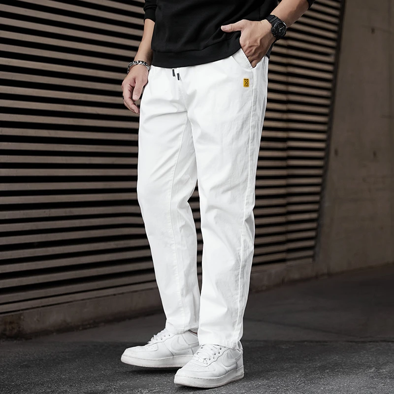 秋季棉质休闲裤男直筒宽松加肥加大码弹力胖人抽绳门襟松紧腰男裤