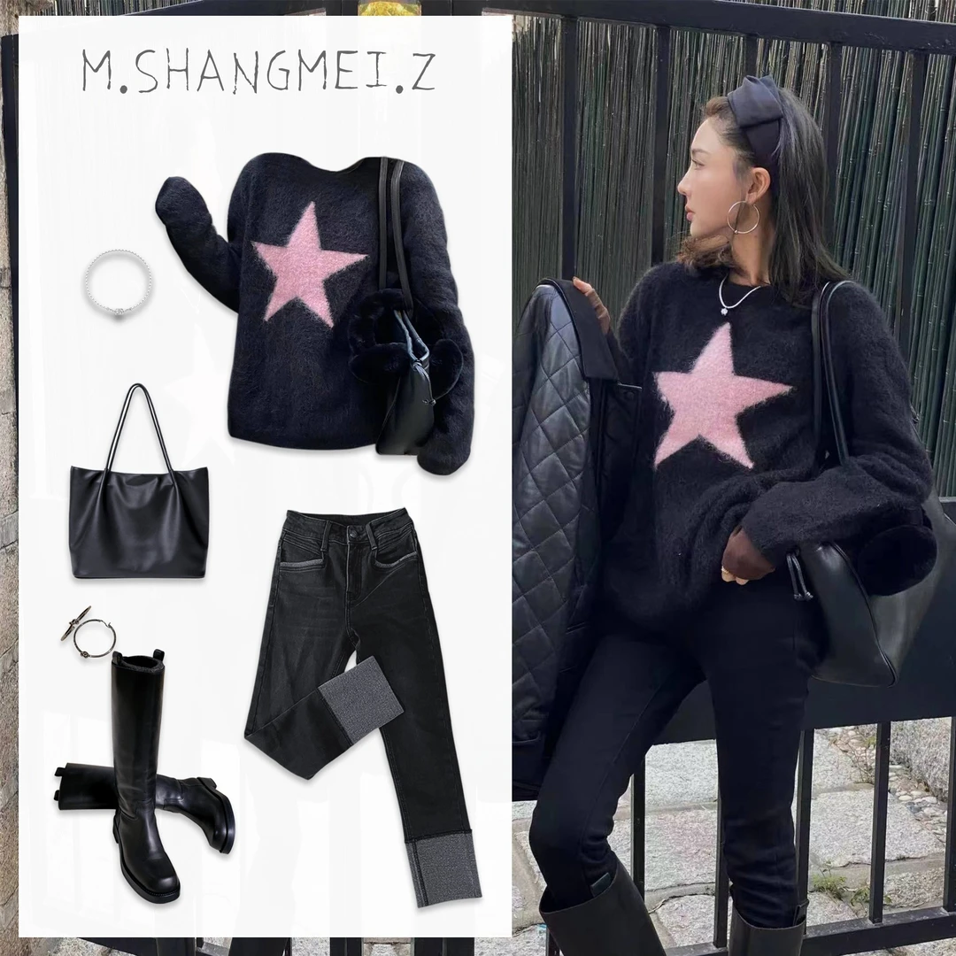 M.SHANGMEI.Z/沐熙美大哥推荐{秋冬穿搭}轻奢女士星星毛衣衫x1746