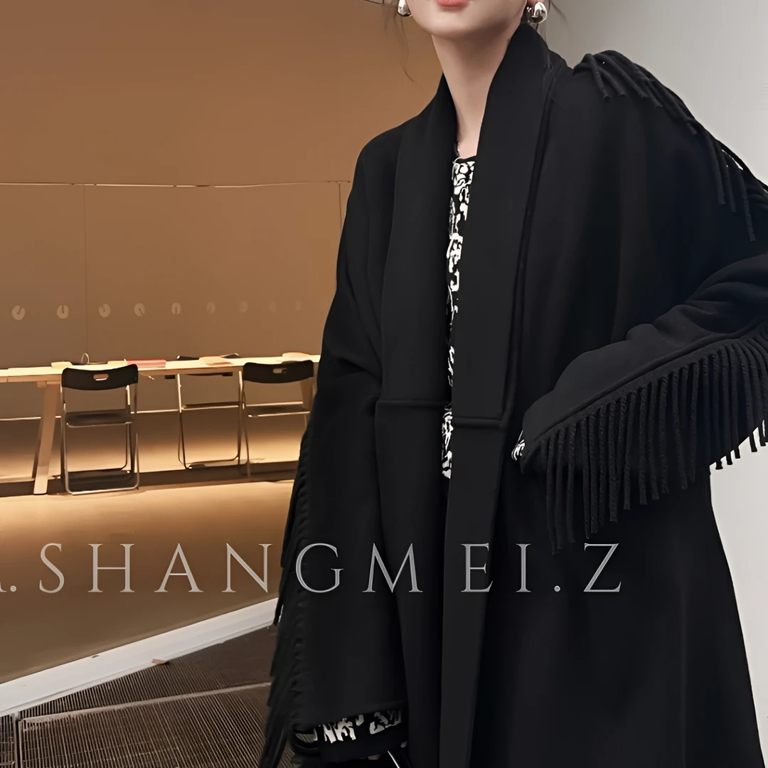 M.SHANGMEI.Z/沐熙沐熙美大哥推荐山羊绒赫本风流苏风衣外套x1365