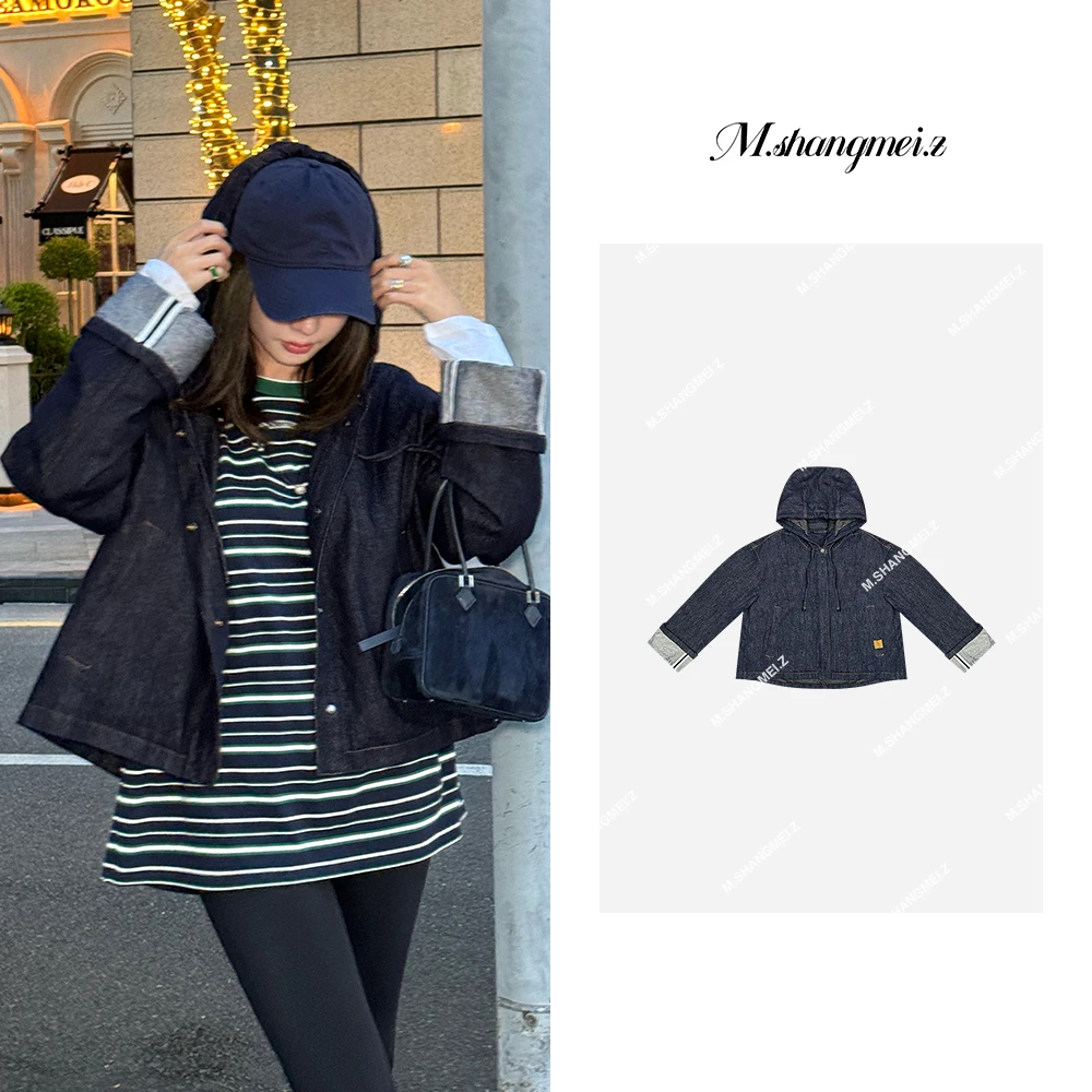 M.SHANGMEI.Z/沐熙【奢感软牛】美大哥时尚带帽鸭绒牛仔外套J080773