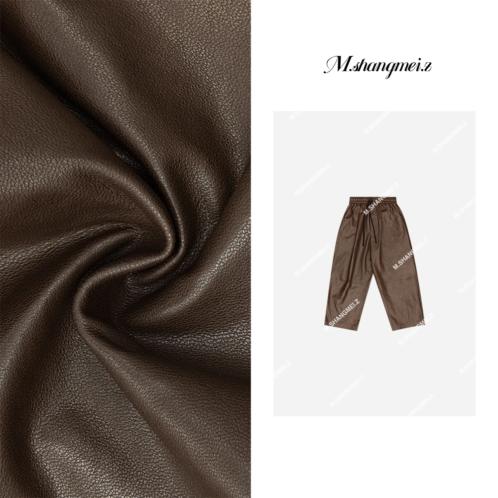 M.SHANGMEI.Z/沐熙【美拉德系】美大哥显瘦垂感直筒抽绳皮裤X080736