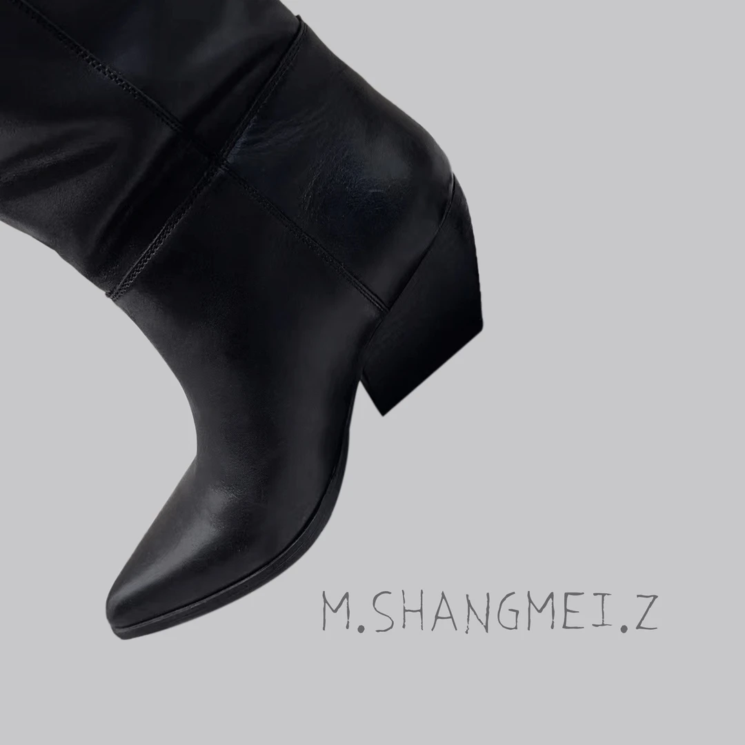 M.SHANGMEI.Z/沐熙美大哥秋冬粗跟尖头高跟长筒尖嘴时装靴F024