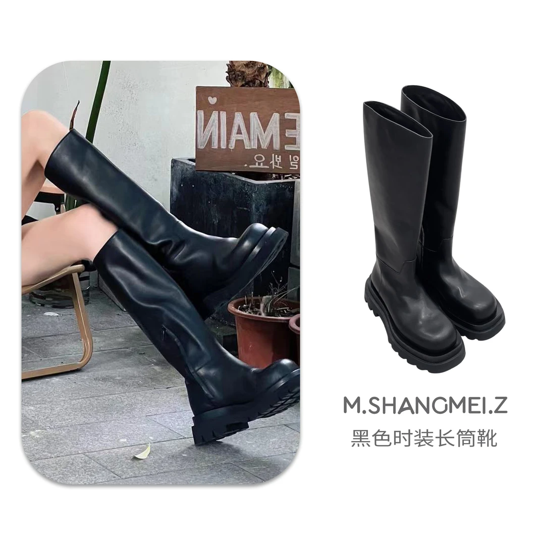 M.SHANGMEI.Z/沐熙美大哥厚底高筒靴英伦风黑色时装长筒靴F114