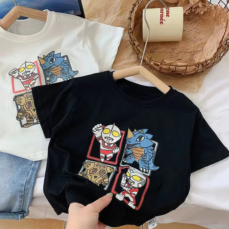 男童奥特曼短袖纯棉T恤2024夏季新款小中大童纯色半袖男宝宝上衣