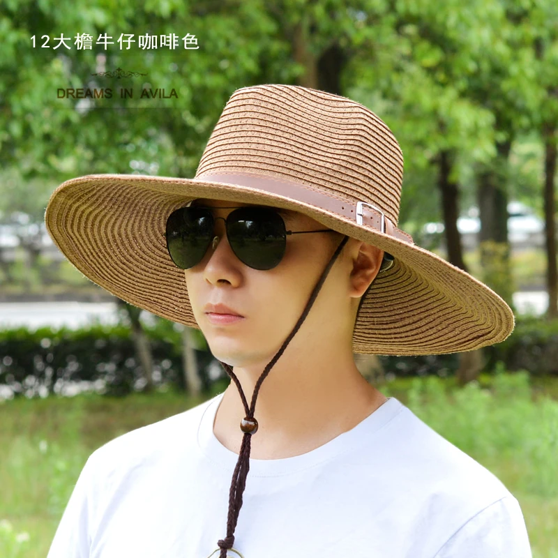 遮阳草帽子男夏天透气防晒帽太阳帽海边牛仔夏凉帽男士高档