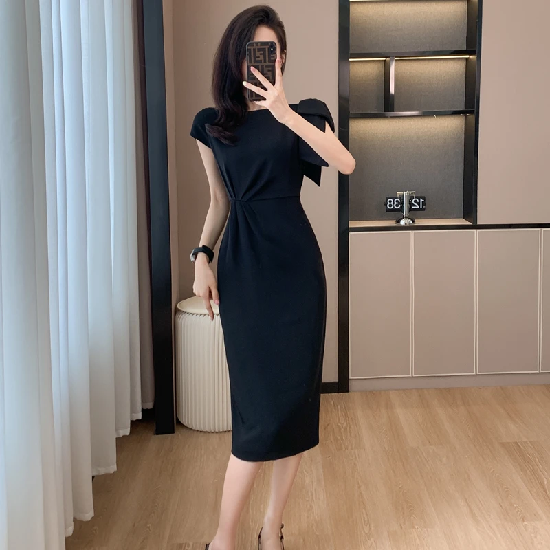 夏季高档女装黑色连衣裙女高级感显瘦名媛气质名媛包臀法式小黑裙