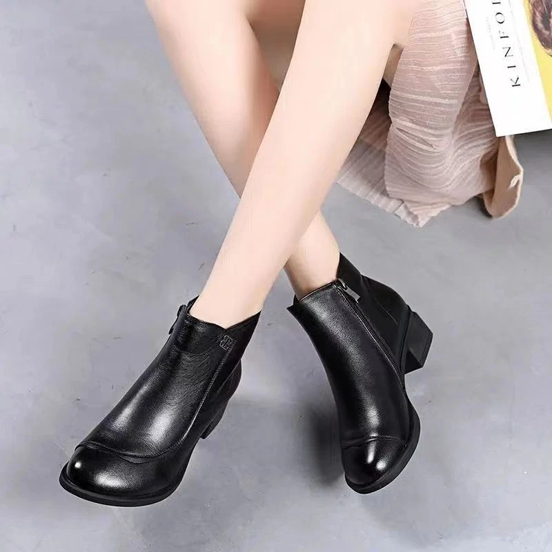 秋冬季回力休闲鞋潮流短靴时尚百搭复古简约英伦风靴子圆头侧拉链