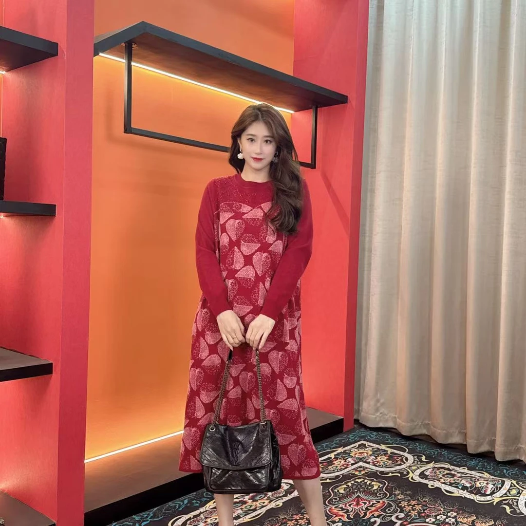 1781 多金大码气质减龄长款A字裙子秋冬季女装设计感连衣裙女