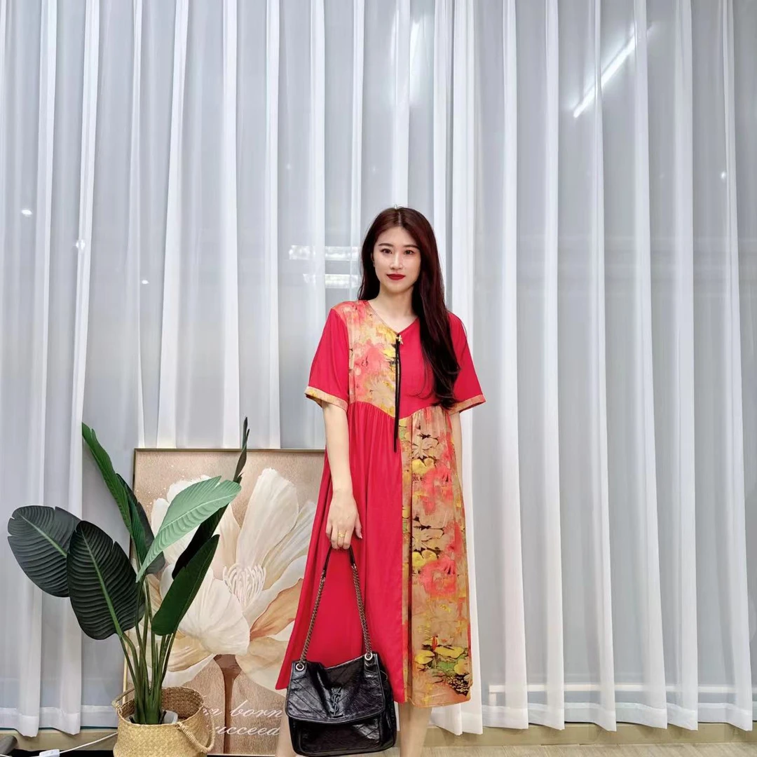 1254 多金高级拼接夏季新款凉爽舒适婴儿般触感连衣裙女