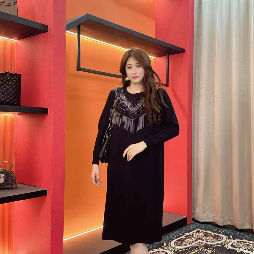 6929 多金大码气质减龄长款A字裙子秋冬季女装设计感连衣裙女