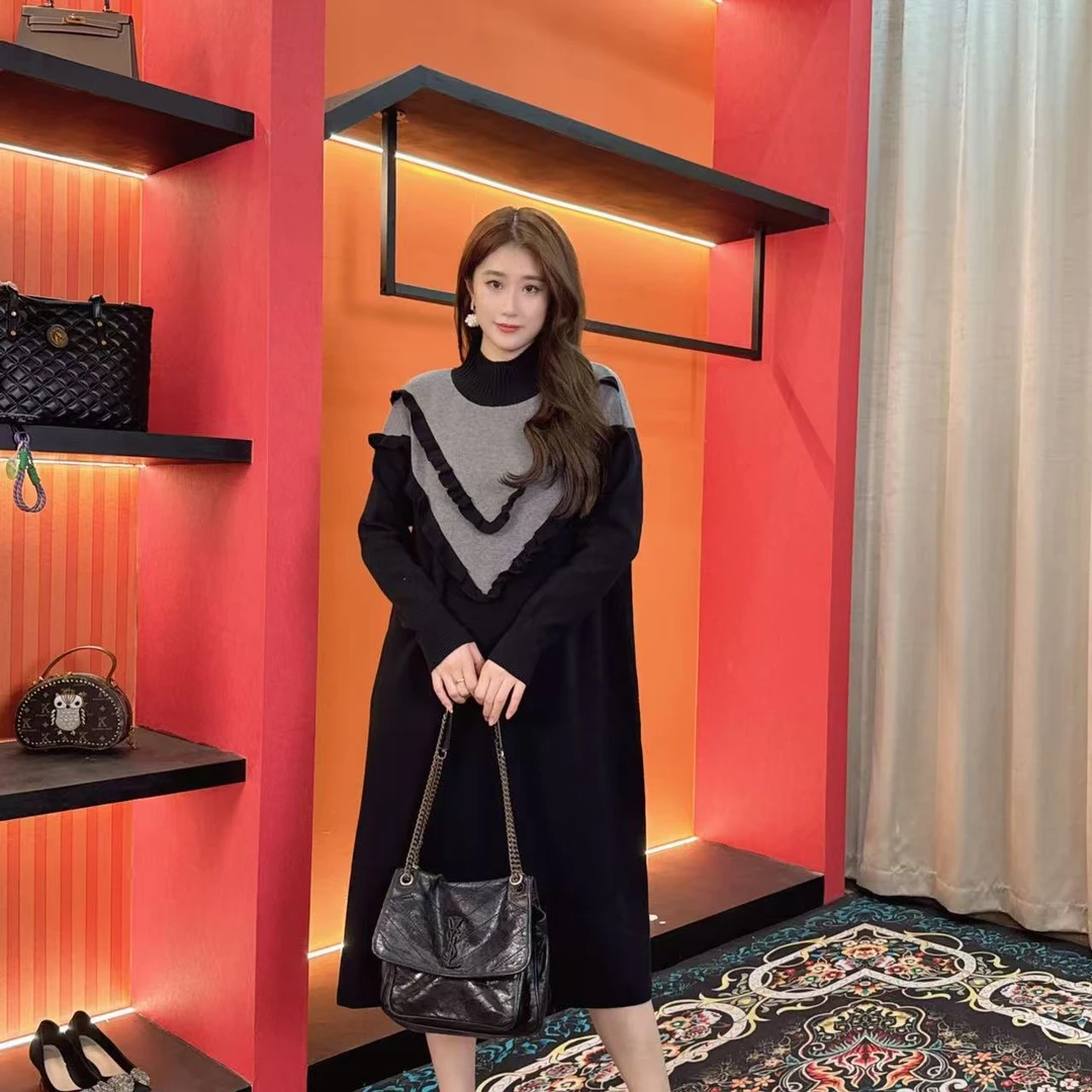 2103 多金大码气质减龄长款A字裙子秋冬季女装设计感连衣裙女