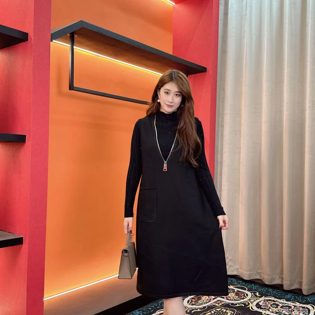 8803 多金大码气质减龄长款A字裙子秋冬季女装设计感连衣裙女