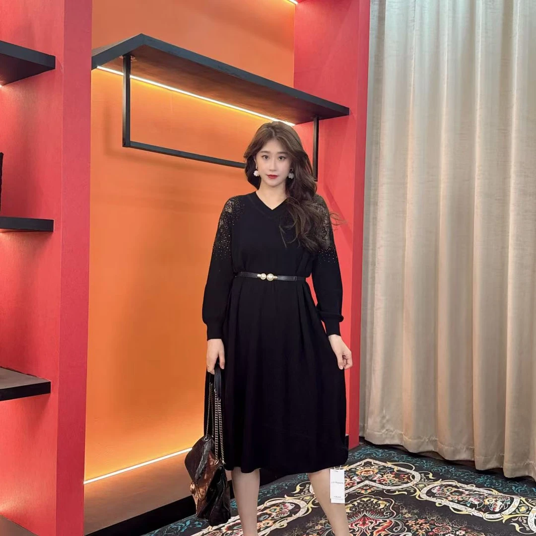 2226 多金大码气质减龄长款A字裙子秋冬季女装设计感连衣裙女