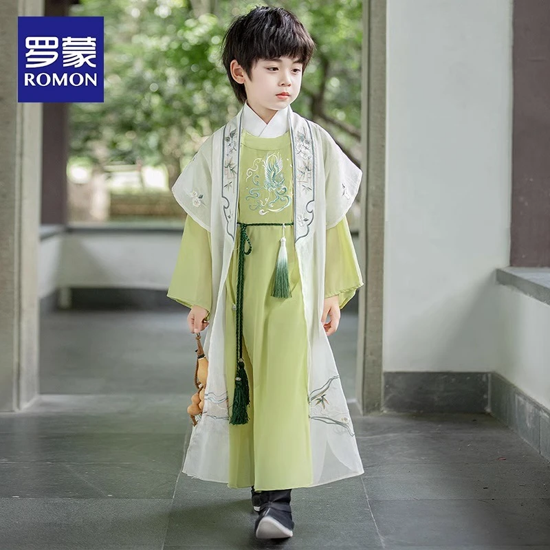 Romon/罗蒙男童明制汉服男孩国风儿童唐装国学服开笔礼古风演出服