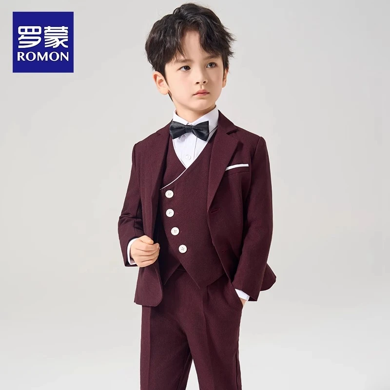 Romon/罗蒙儿童西装套装春秋英伦花童礼服男童主持演讲钢琴演出