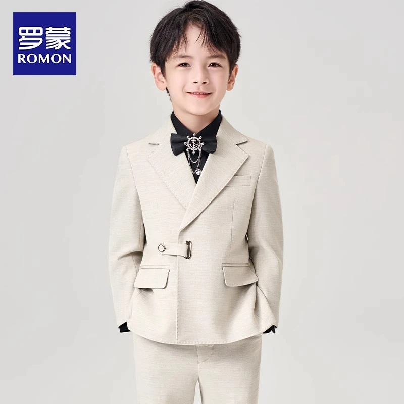 Romon/罗蒙儿童西装套装男童礼服男孩生日白色西服花童钢琴演出服