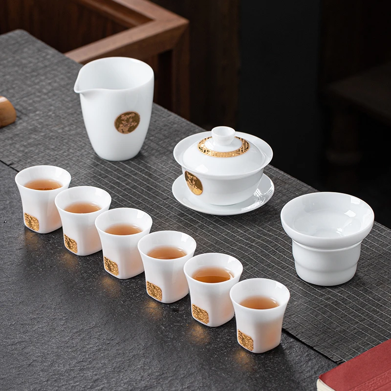 冰种茶具家用羊脂玉堆金步步高升功夫茶具杯套装轻奢送礼高档礼品