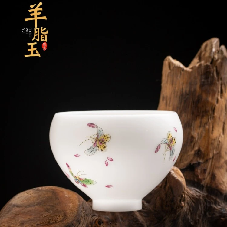 羊脂玉素烧主人杯陶瓷品茗杯茶杯单杯个人专用白瓷茶具高档中式
