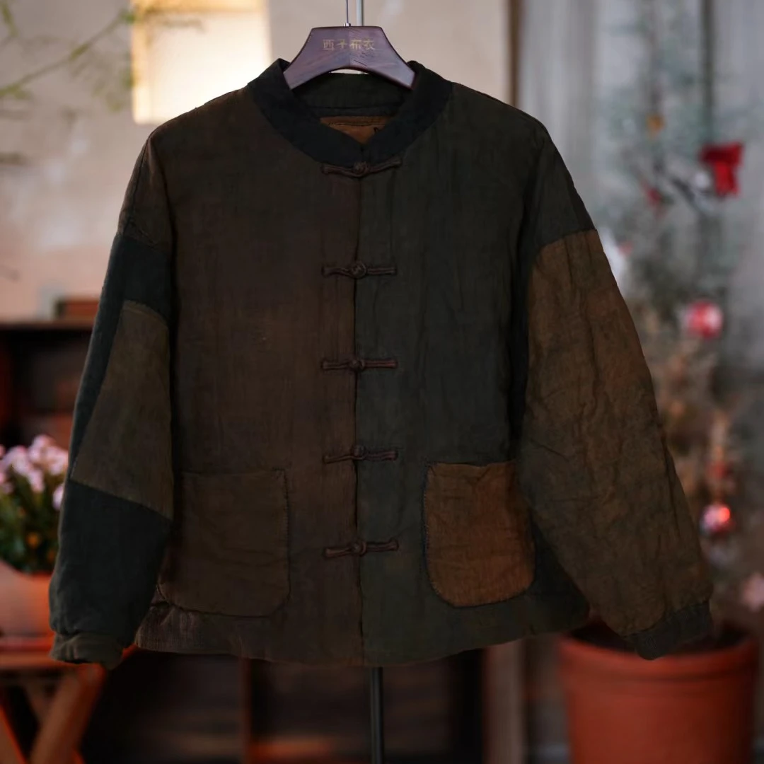 西子分享0366 樆木布衣 土布蓝染 拼接撞色【盘扣棉衣】